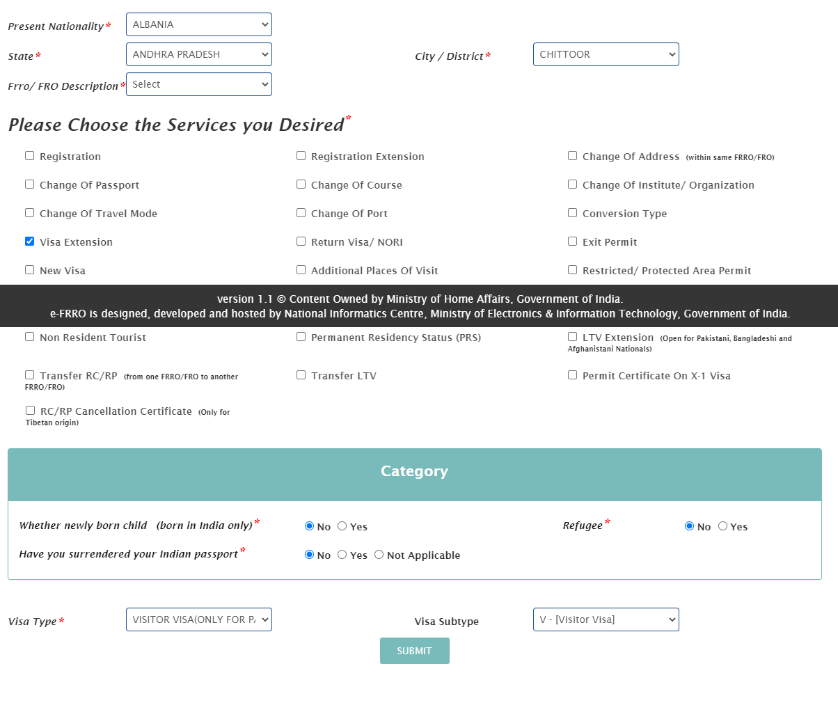 Desired services and category